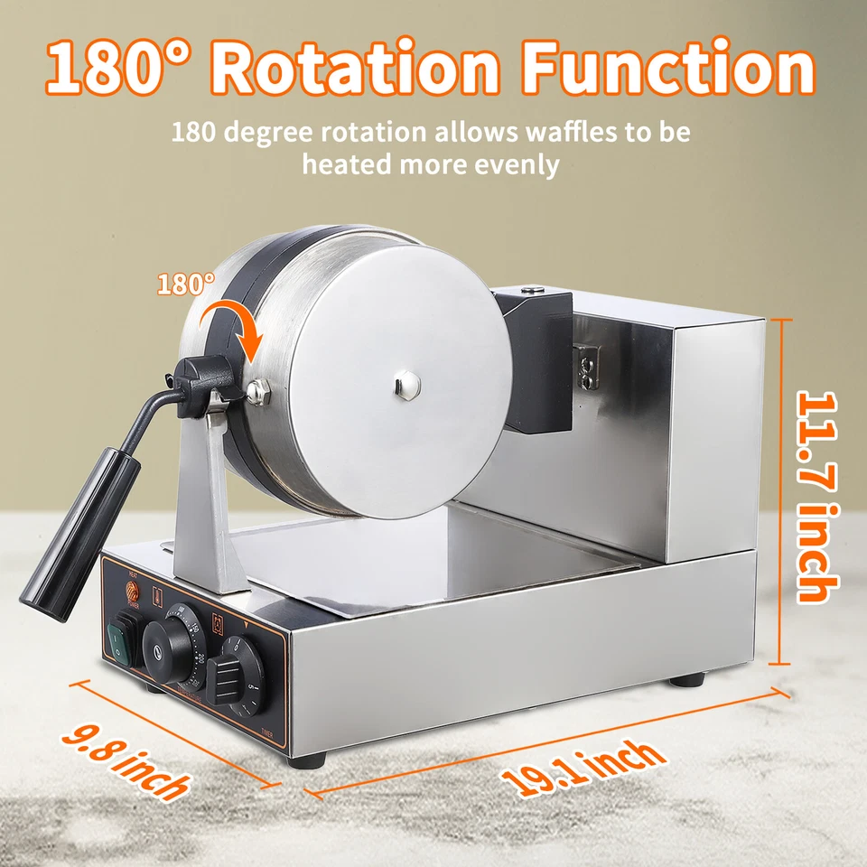 1200W Electric Commercial Waffle Making Machine 360° Rotating with Timer - Image 4 of 4