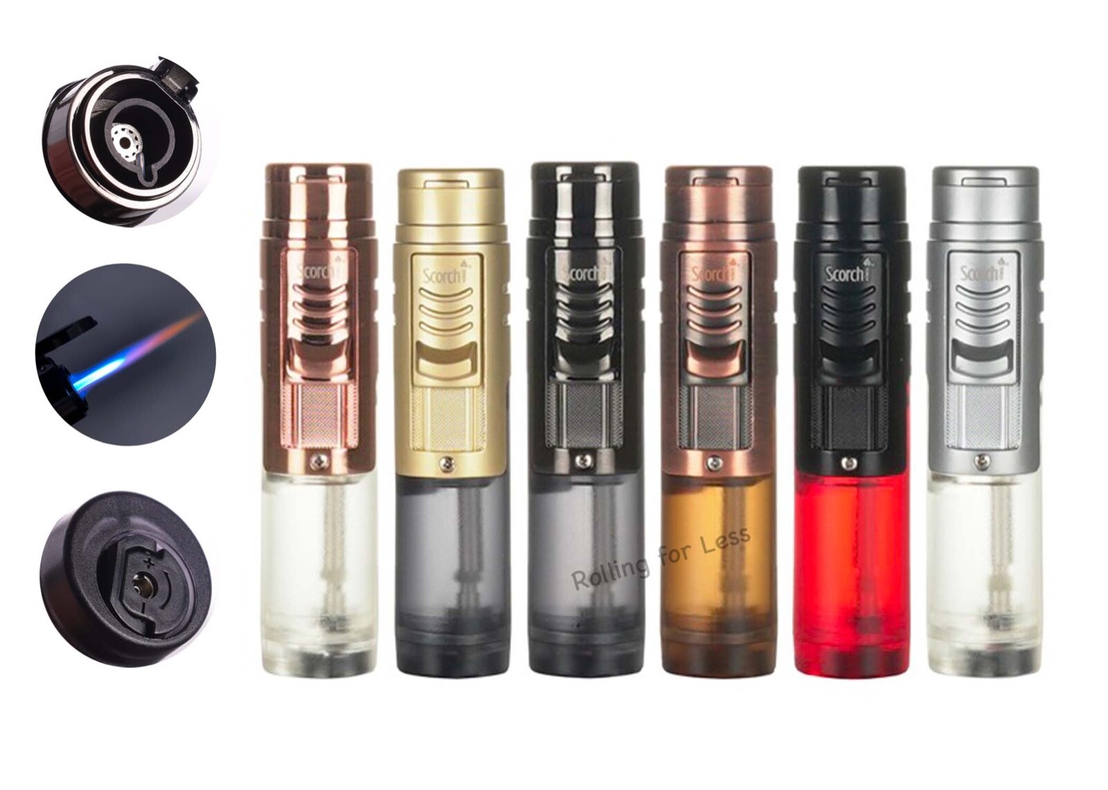 SCORCH TORCH Single Flame Clear See-thru Butane Base Torch Lighter