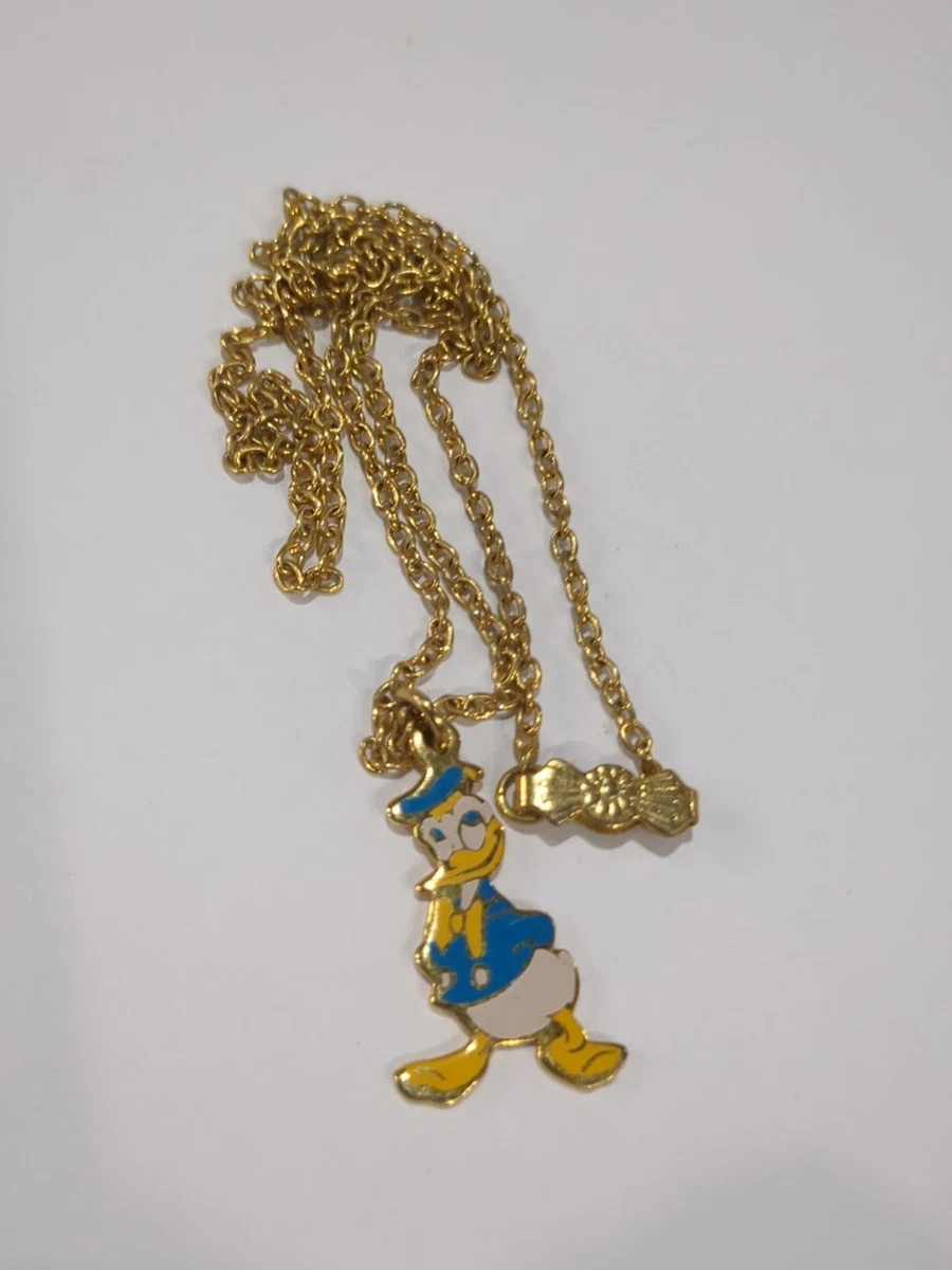 Vintage Walt Disney Productions Enamel Donald Duck Gold Tone Necklace 3 4