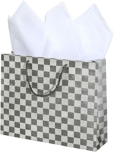 Medium Glitter Checkerboard Design Gift Wrap Bags,Holiday, Birthday,Wedding,3pcs - Picture 3 of 6