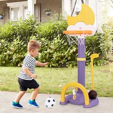 Indoor & Outdoor Sports Toy Set Kids Basketball Hoop Activity Center-Yellow