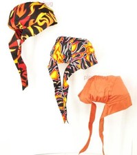 skull cap hat do du doo rag no tail flames /safety orange sweat band made in USA