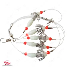 Fish WOW! GLOW 5-hook Squid Catcher Rigs Ganglion Fishing Terminal bait hook lot