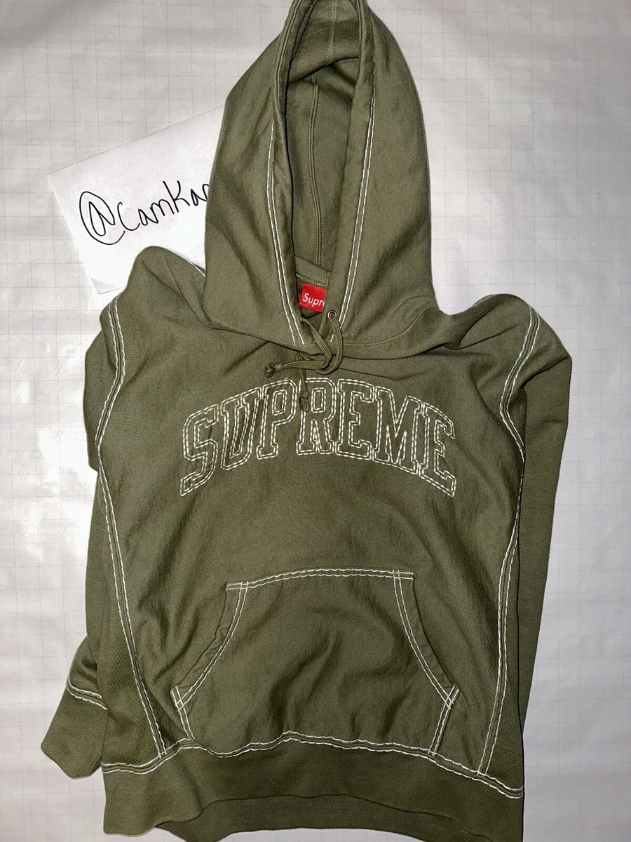 Supreme Big Stitch Hooded Sweatshirt Box Logo Light Olive Medium Hoodie 9/10 con