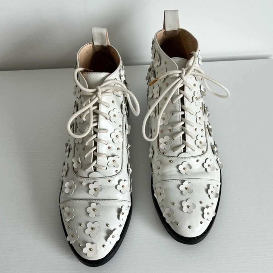 Isa Tapia 38 США 8 Winston цветочный боя лодыжки загрузки на шнуровке белая лакированная кожа - Изображение 2 из 4