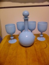 portieux vallerysthal french blue opaline wine/water glasses and decanter