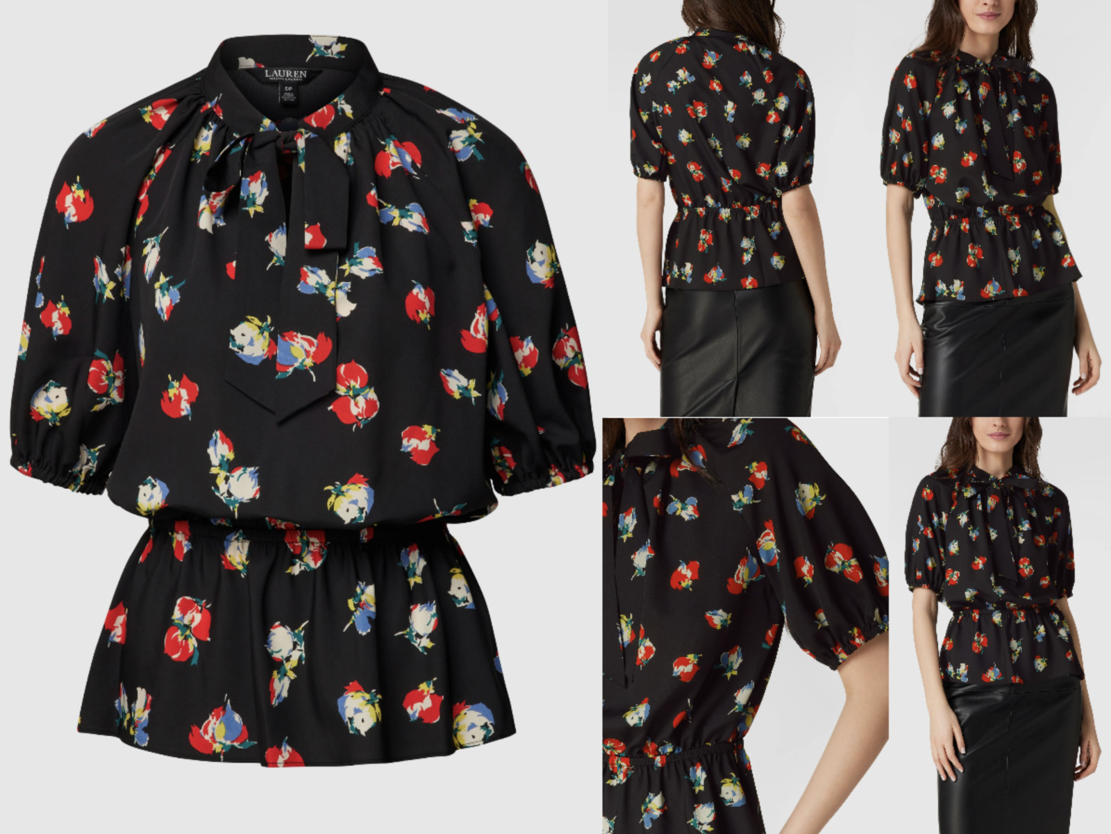Lauren Ralph Lauren Tie-Neck Floral Blouse Shirt Tee M