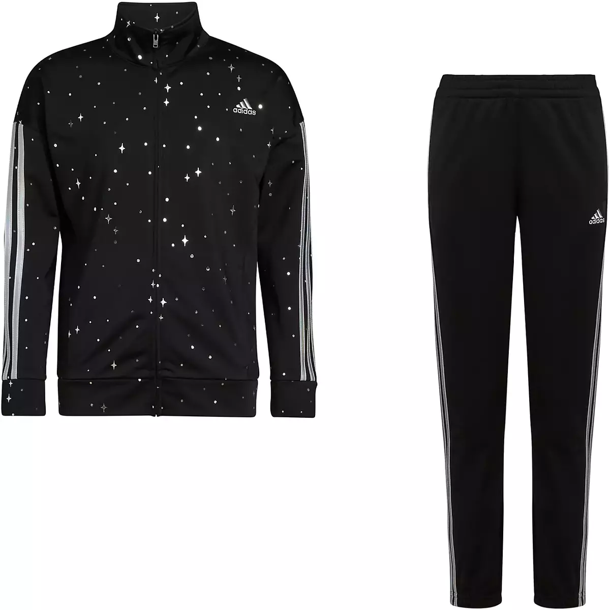 adidas Big Girls Black/Silver AOP Tricot Jacket & Track Pants (AG3028Y)  M/L/XL