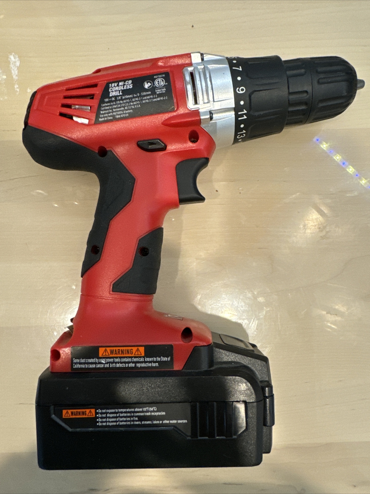 Hyper Tough AQ75023G 18V Cordless Drill + Battery Not Tested