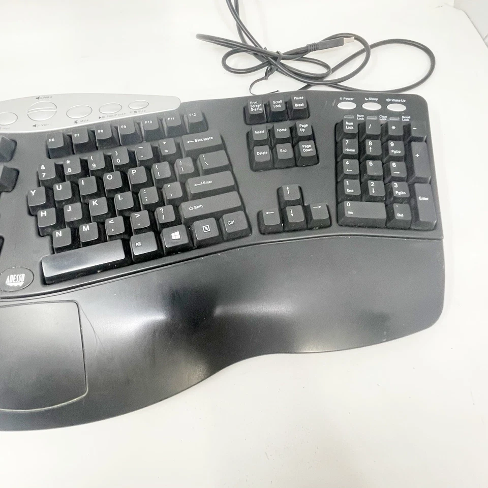 ADESSO Wired ERGONOMIC Keyboard PCK-208B Contoured Black Gaming Media TESTED - Image 3 of 4