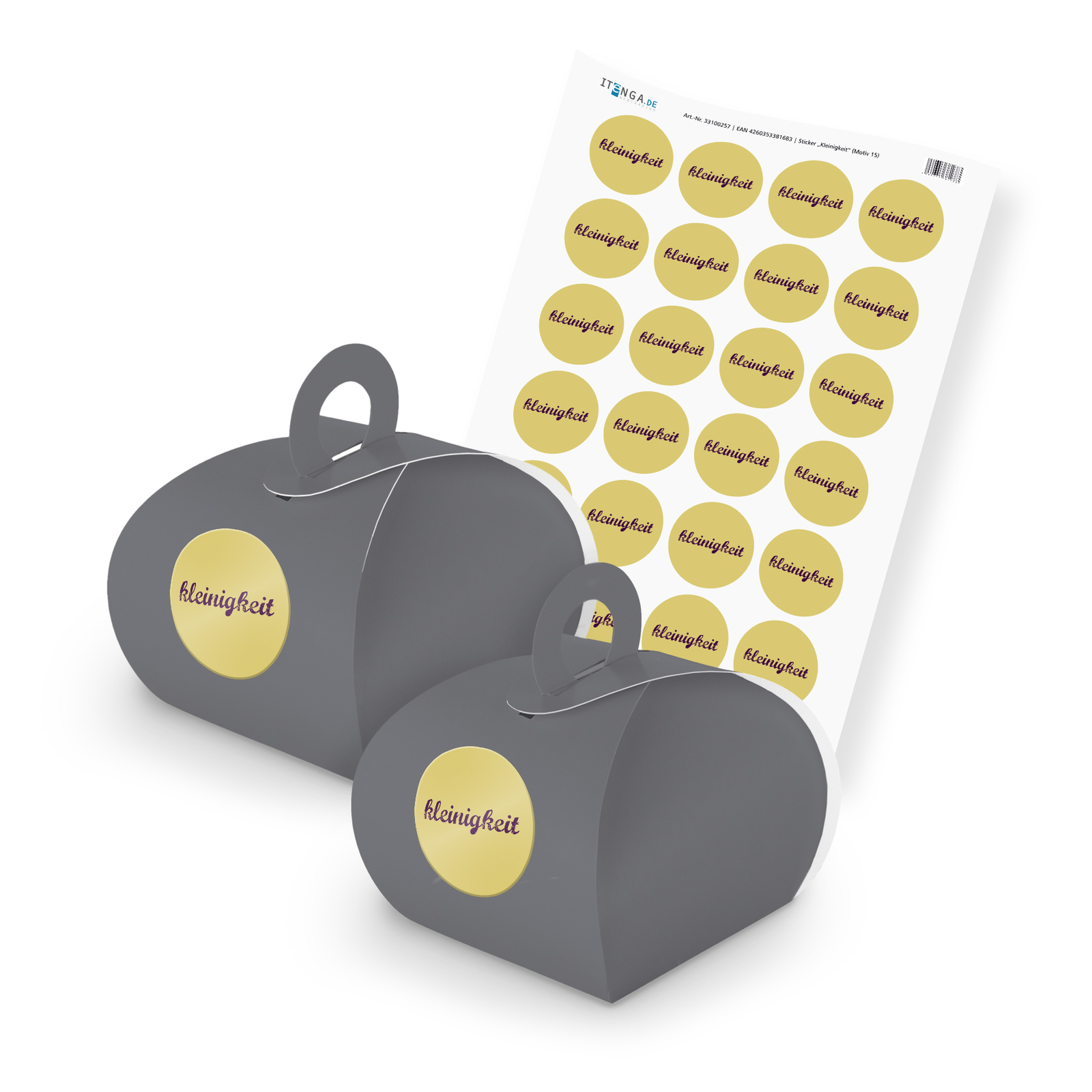 itenga SET Kleinigkeit M15 24x Geschenkbox Karton mit Griff grau und Sticker