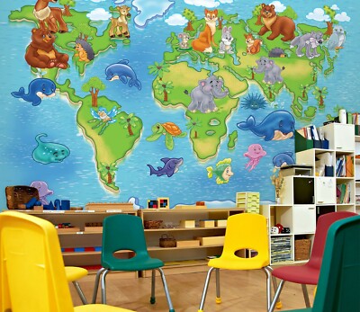 3D Cute Animal Bear 142NA World Map Wall Paper Wall Print Decal Mural Fay
