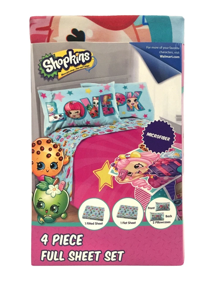 Juego de sábanas dobles y completas Shopkins, 62 x 90 de felpa y cortinas de ducha Nuevo en paquete Foto 3 de 4