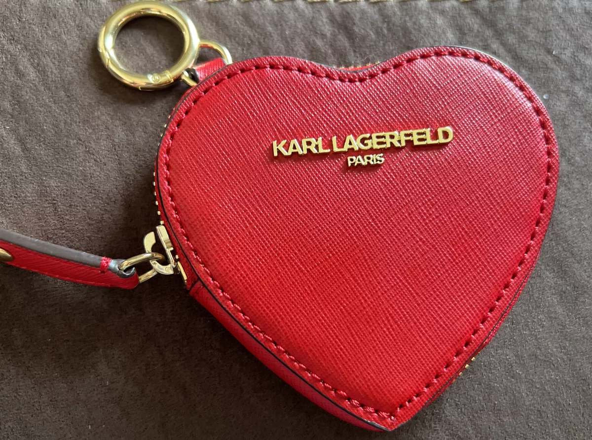 Karl Lagerfeld PARIS RED HEART Zip Around Key Ring Coin Purse NWT $68