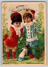 BUTTON'S RAVEN GLASS Shoe Polish Dressing VICTORIAN Trade Card Kids & Dolls