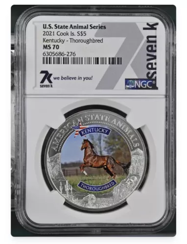 2021 Cook Islands S$5 1 Oz. US Animal Kentucky Graded by NGC as MS70