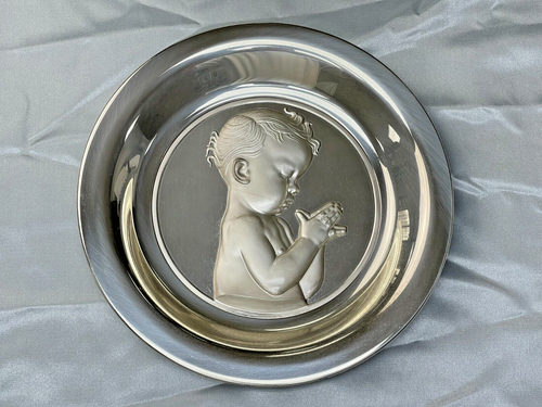 Franklin Mint 1977 Sterling Silver Mother's Day Plate ==Baby Praying Pose== 8" - Picture 2 of 18