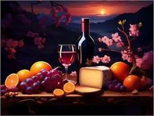 Tile Mural Wine Cheese Oranges Still Life Kitchen Wall Backsplash Marble Ceramic
