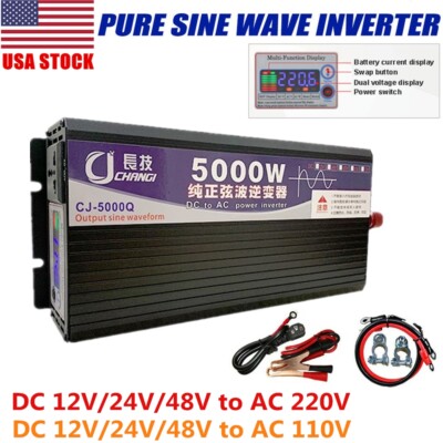 Pure Sine Wave Power Inverter 5000W Converter DC 12V/24V/48V To AC 220V OR 110V