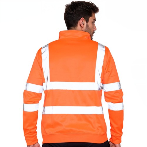 Hi Viz Quarter Zip Sweatshirt High Visibility Reflective Work Top Fleece Jumper - Picture 6 of 11