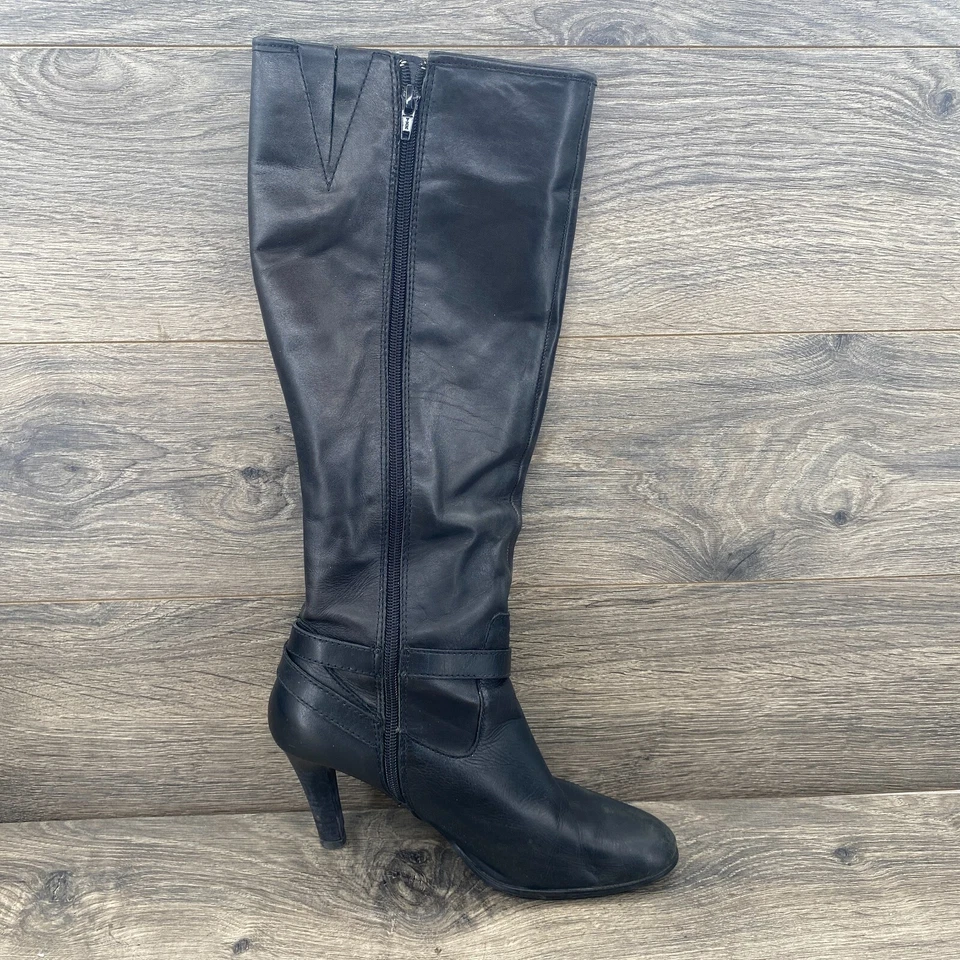 Ralph Lauren Knee High Leather Full Zipper Heel Boots Women's Size 8 Us Black - Image 3 of 4