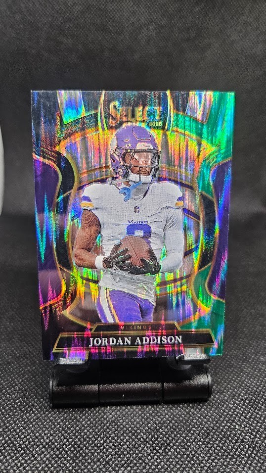 2025 Panini Select Jordan Addison #65 Black & Green Shock Prizm Vikings