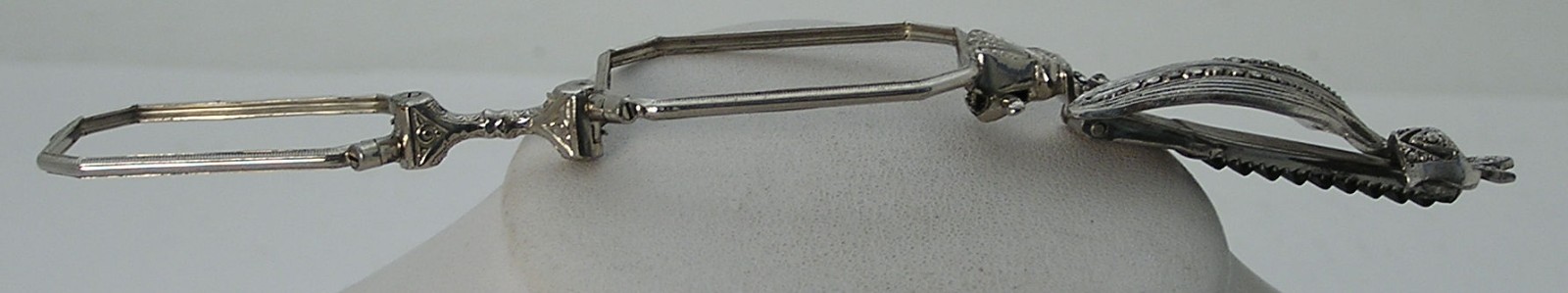 Rare Engraved Deco Lorgnette Spring Flip Open Opera Glasses Sterling Marcasite