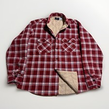 Vintage Sears Quilted Flannel Shirt Jacket USA Red Plaid XL 70s
