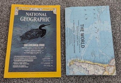 December 1970 National Geographic Magazine with INSERT - World Map / Pollution 