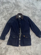 VTG Carhartt Jacket Sz Small Reg Blue Duck Canvas Blanket Lined Chore Coat Faded