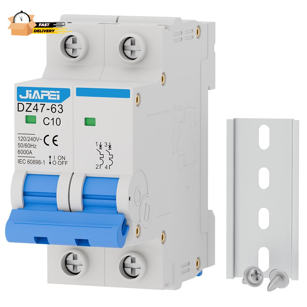 AC Miniature Circuit Breaker, 120V/240V 2 Pole 20 Amp DIN Rail Mount Circuit Br