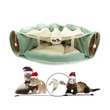 Cat Tunnel Bed, 2-in-1 Collapsible Cat Tunnel Tubes Toys with Removable Mat f...