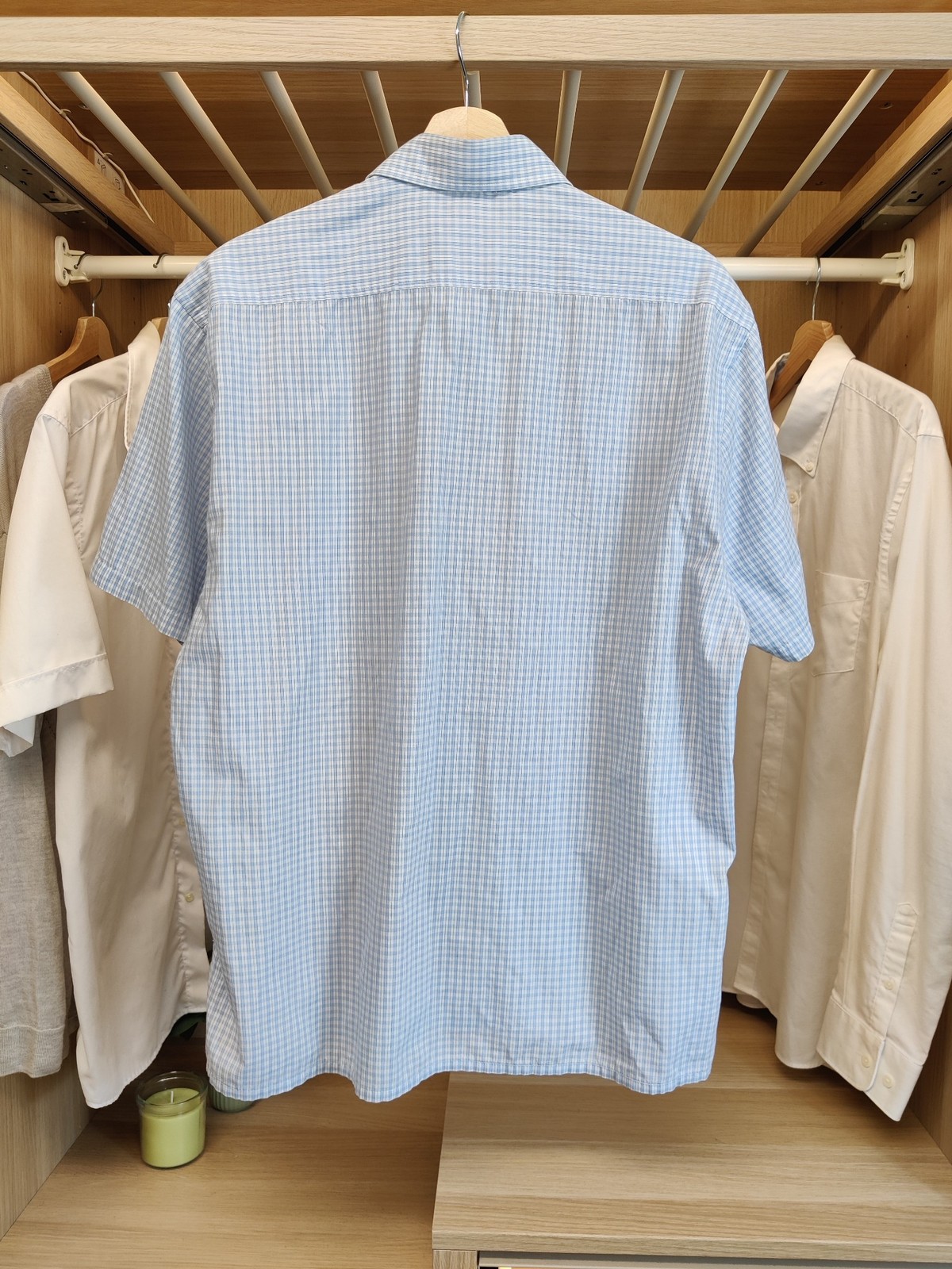 YVES SAINT LAURENT CAMICIA BLU GRANDE QUADRI MANICA CORTA FORMALE LAVORO REG FIT UOMO
