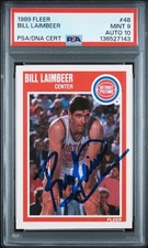 BILL LAIMBEER SIGNED DETROIT PISTONS 1989 FLEER #48 PSA 9 AUTO 10