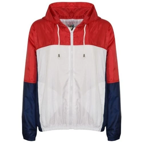 Kids Girls Boys Windbreaker Jackets Contrast Sleeve Red Hooded Rain Mac Raincoat