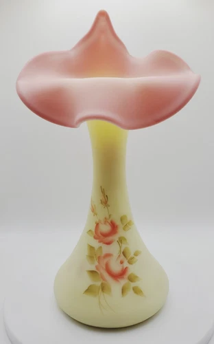 Fenton Vintage Burmese Satin Jack-In The-Pulpit Roses Large Vase UV GLOW 💚💚💚