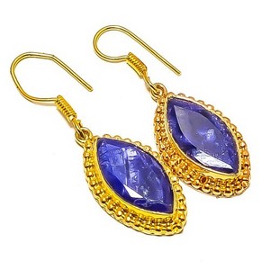 Authentic Blue Sapphire (Simulated) 18k Yellow Gold Plated Earring 1.72" E4-216