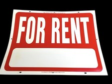 Large  For Rent  Sign Red White 19  x23  