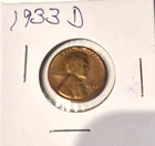 1933 D Lincoln Cent, Wheat Penny, Fine, Looks Cleaned