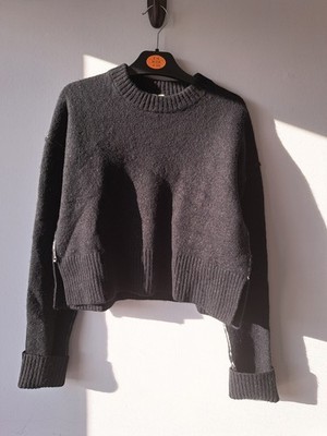 Arket Womens Wool Knit Jumper XS Cropped Relaxed Black Sweater