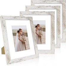 8x10 Picture Frame Set of 4, Made of Real Glass and Distressed White Wooden Fram