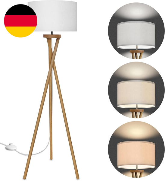 Bbhome Stehlampe Wohnzimmer Holz, Stehlampe Skandinavische Mit WeißEr Lampenschi-image