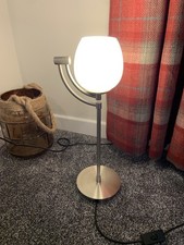 Brushed Chrome Table Lamp with White Glass Shade – 49cm Modern Lighting