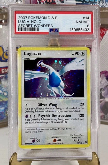 Pokémon 2007 Secret Wonders Lugia 14/132 Holo PSA 8 HOLO BLEED 4x SWIRL 