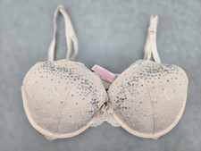 Victoria's Secret DREAM ANGELS Pink Rhinestone Lace Lined Push Up Bra Size 36D