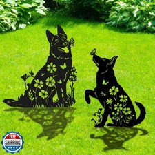 Rngmsi German Shepherd Metal Garden Stakes Yard Decor, 2PCS Black