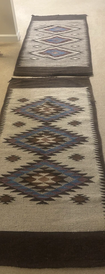 Par de alfombras de lana vintage Southwest aprox. 5' x 29" - Colores marrón/bronceado Foto 2 de 4