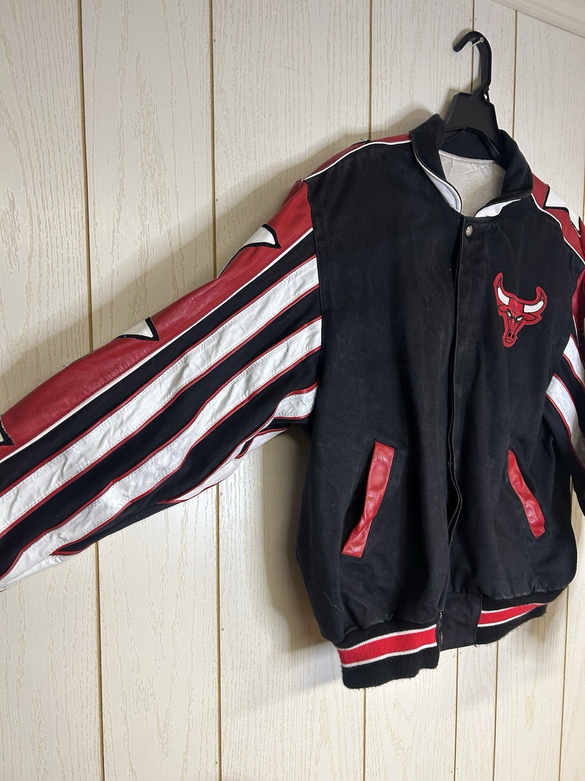 VINTAGE Chicago Bulls Jeff Hamilton Jacket Mens XLarge Reversible Leather Cotton
