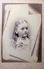 Antique Cabinet Card Photograph Young Girl in Portrait with Ribboned Hair