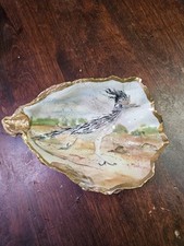 Hand painted Road Runner Artist made On large Oyster shell Gold edged